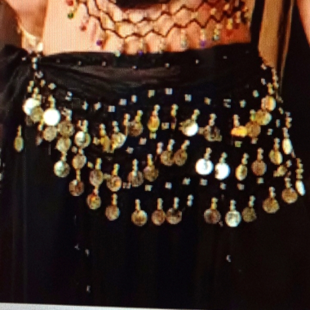 Belly Dance Hip Scarf with Golden Coins Tassels